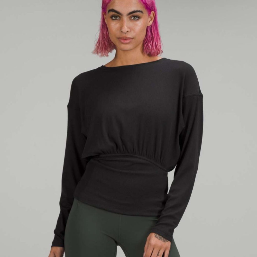 Lululemon Athletica Black Ribbed Modal Silk Blend Long Sleeve Shirt Size 10
